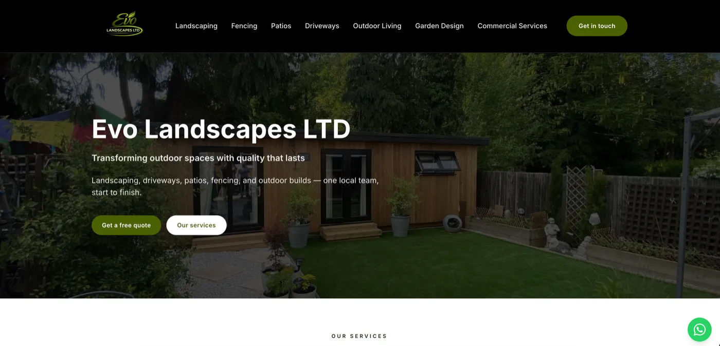 Evo Landscapes website