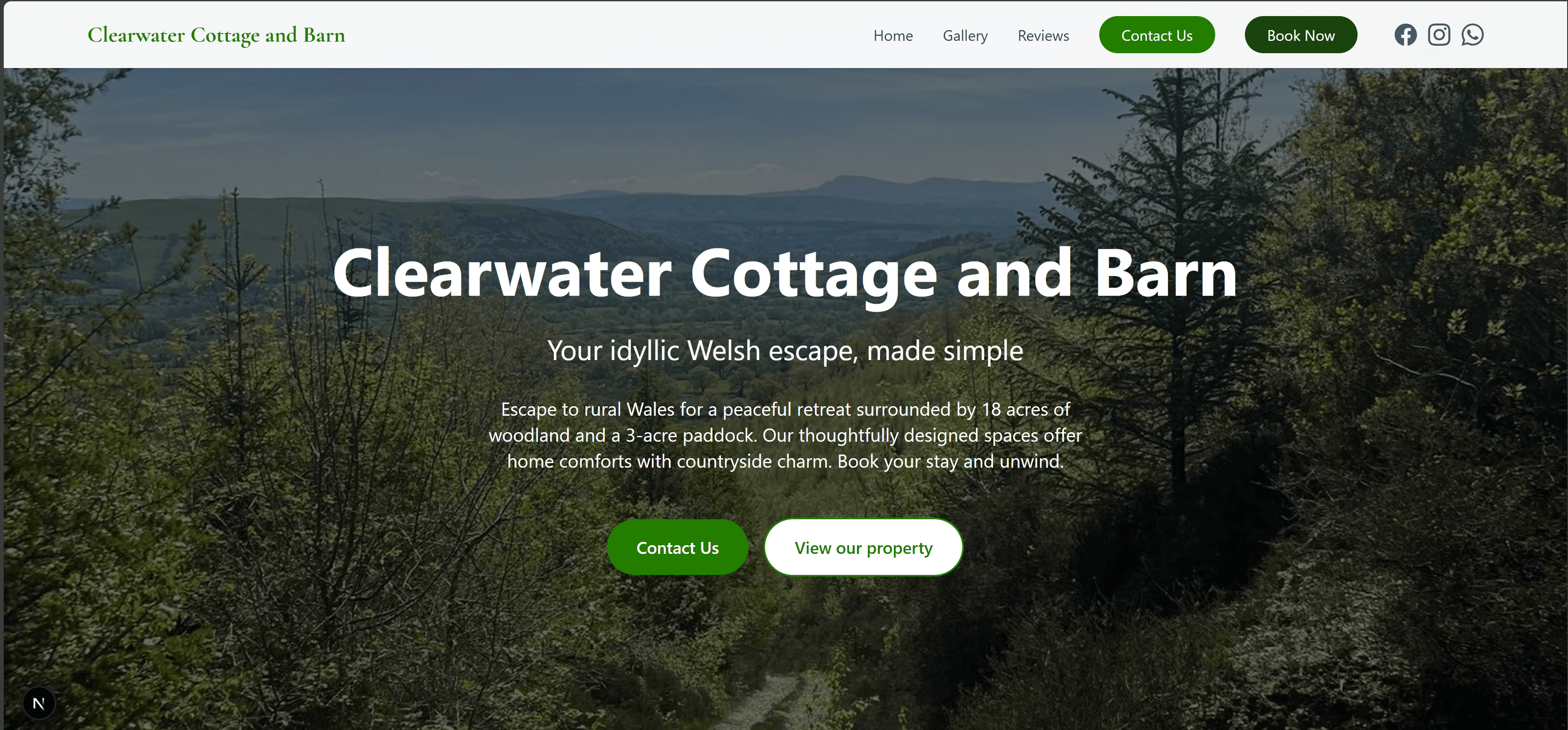 Screenshot of Clearwater Cottage and Barn - Professional website example built by Get A Site