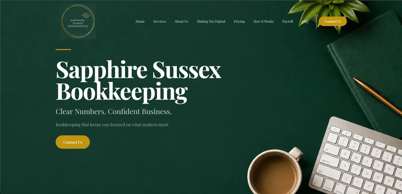 Screenshot of Sapphire Sussex Bookkeeping - Professional website example built by Get A Site